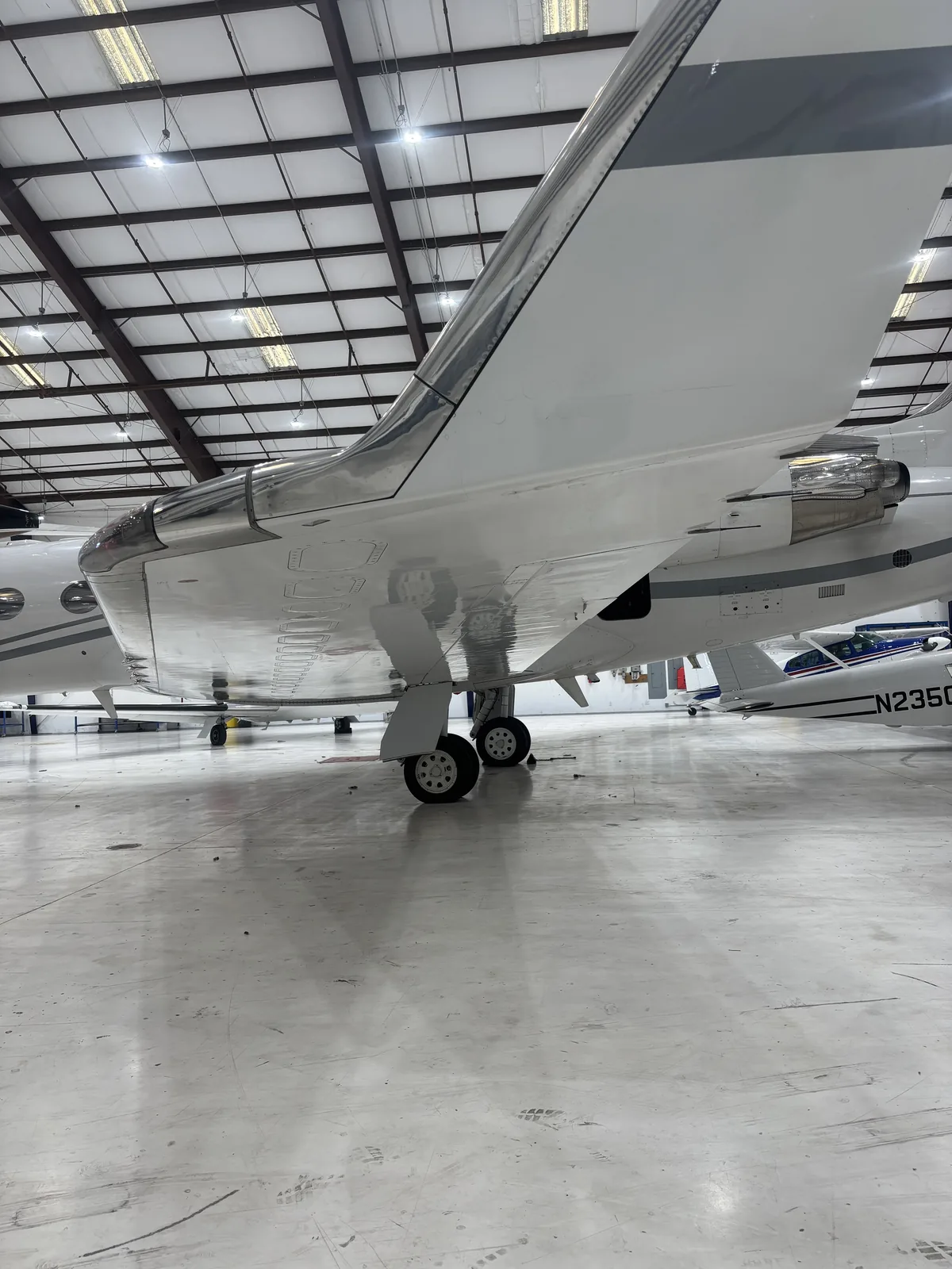 Polished aircraft tail and underside