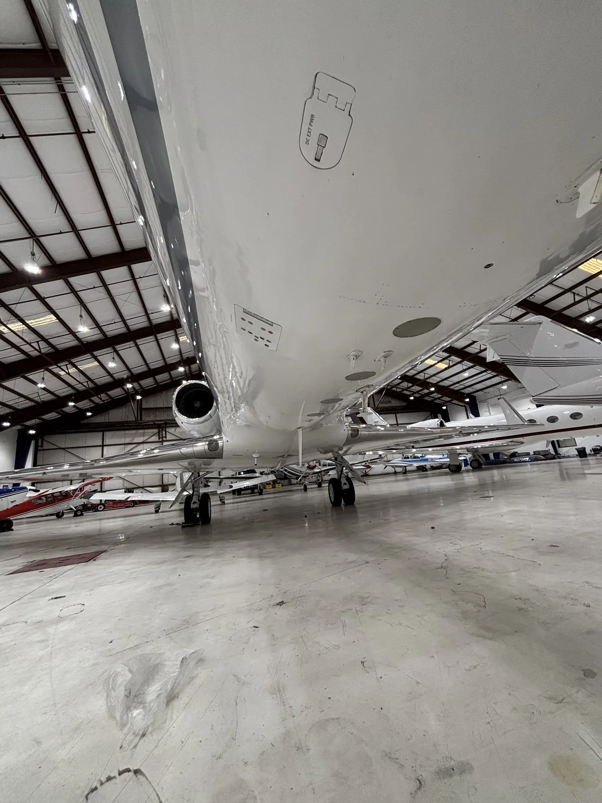 Aircraft underside detailed in the hangar
